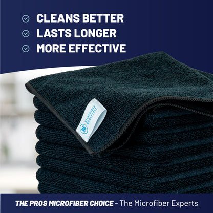 Microfiber Wholesale MW Pro 16x16 Auto Detailing Towels - Plush Car Drying Cloths for Wax Removal, Interiors & Body Shops - Scratch Free (Black, 12-Pack)