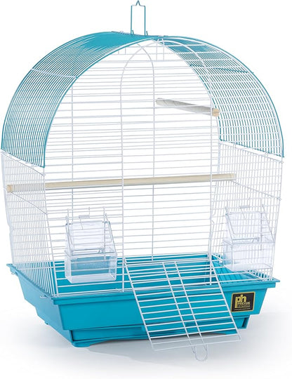 Prevue Pet Products South Beach Dome Top Bird Cage - Ideal for Parakeets, Finches, Budgies, & Canaries, Small & Portable Indoor Bird Cage, Functional Permanent or Travel Bird Cage - White & Teal