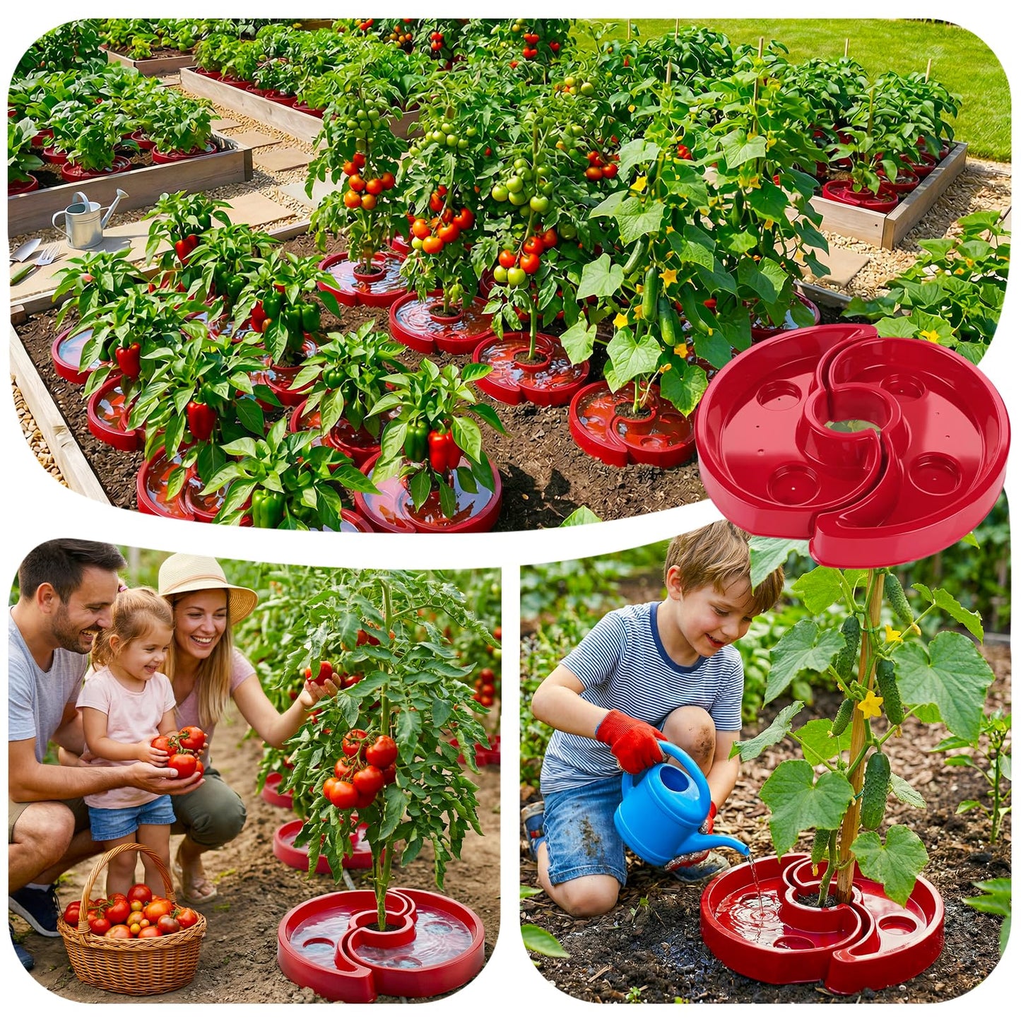 U0U 10 Sets Tomato Watering Trays,Tomatos Ring Tray Used to Improve the Yield of Tomato Plants,Help to Plant Vegetables Water Saving, Easy to Direct the Root Irrigation (10, Red)