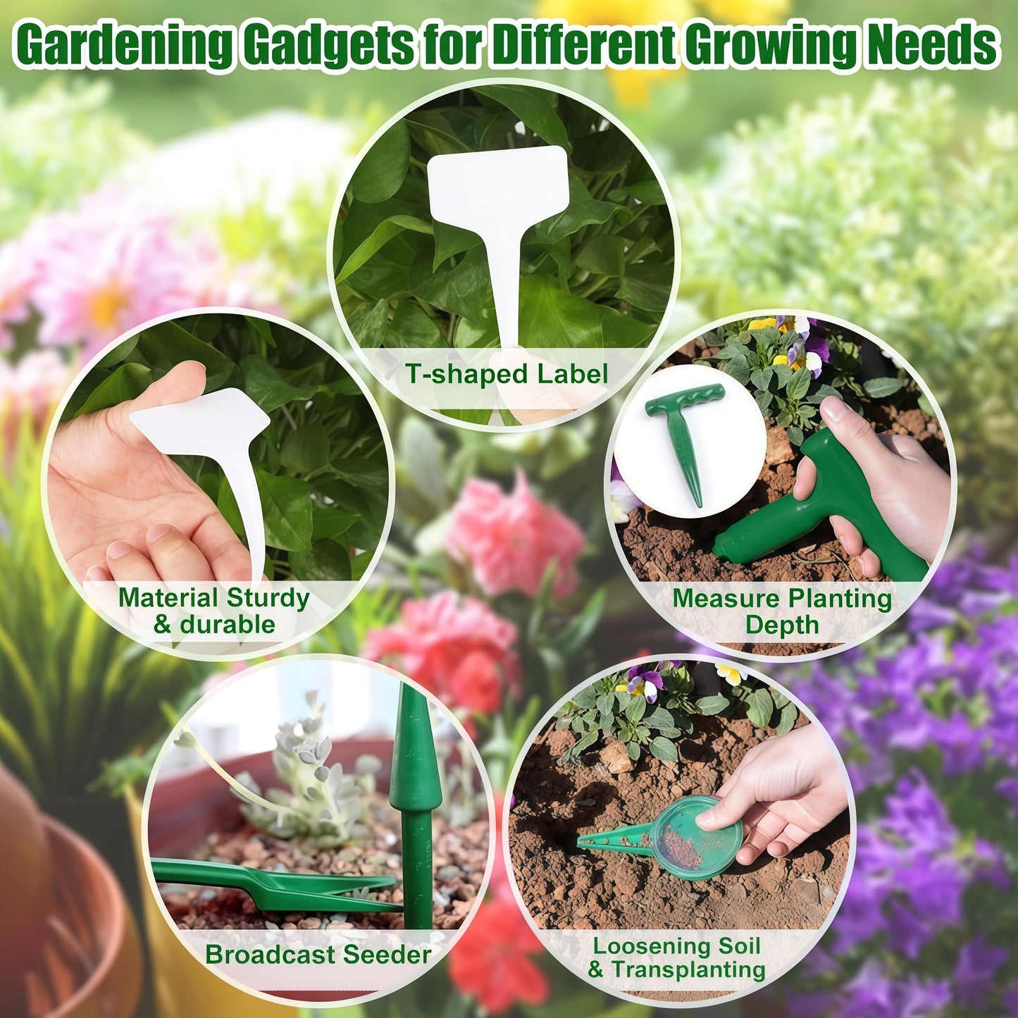 onaner 4/5/6/7 Inch Plastic Plant Pots for Plants with Drainage Holes,8 Pack Nursery Pots and Transplanting Tool Set Including Loosening Fork,Transplanting Trowel,Dibber for Indoor Outdoor Gardening