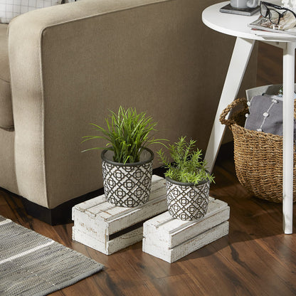 Dark Gray Lattice Cement Flower Pot (Set of 2)