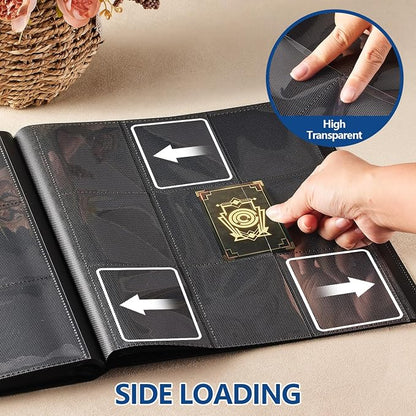 Card Binder, EDUDIIU 9 Pockets Premium Trading Card Binders, Cards Collection Binder Album, Side Loading Yugioh Holder Book for Sport, Football, Baseball Collector - Black
