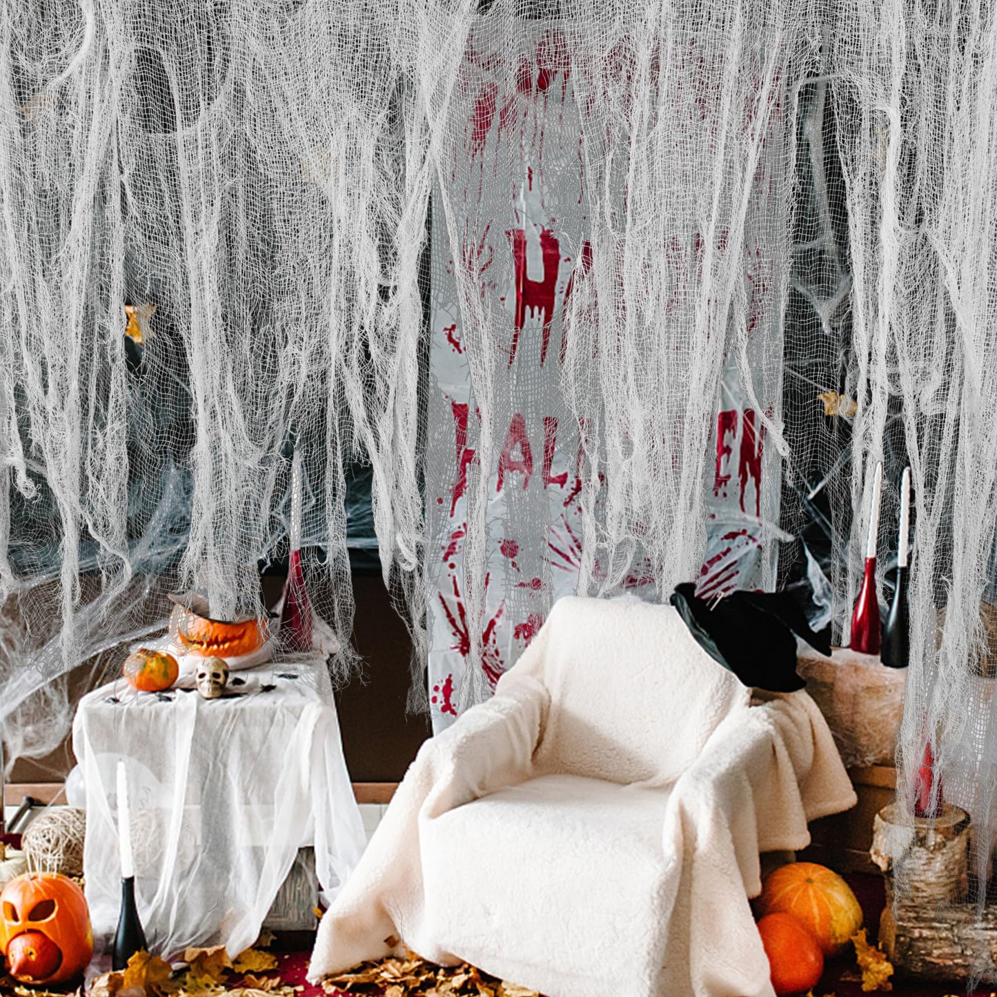 Tlswshsy Large Size 400" x 59" Halloween Creepy Cloth - Creepy Spooky Halloween Decorations - Large Size Scary Creepy Gauze for Halloweens Party Supplies Stairway Window Table Doorways Decor