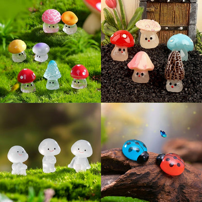 Mini Luminous Fairy Garden Accessories Outdoor, Glow in the Dark Mushrooms, Tree Spirits, Elves Tree Ghosts Figurines Kit with Mini Mushrooms for Garden Yard Bonsai Succulent Terrarium Decorations