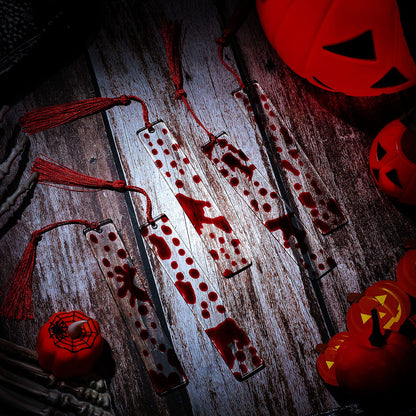 Tenare 5 Pieces Blood Bookmark Halloween Theme Blood Splatter Art Page Marker Bloodstain Bookmark Handmade Ideal Trick or Treat Present for Friends, Kids, Students, Teacher