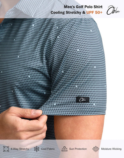 Obla Mens Golf Polo Shirts Short Sleeve Dry Fit Performance Moisture Wicking Casual Print Collared Golf Shirts for Men(Gray Flag_M)