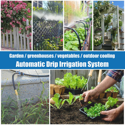 Dianrui Drip Irrigation System—50FT 1/4" Garden Watering System with 16pcs Copper Nozzles, 360° Curved Garden Automatic Irrigation System for Garden/Lawn/Greenhouse/Raised Beds/Outdoor Plants