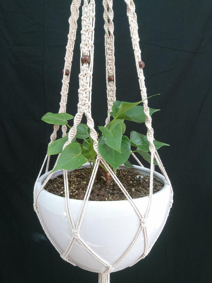 Hanpo Rope Macrame Plant Hanger Hanging Planter 4 Legs 59 Inch for 12-13 inch Plant Pot, Without Pot and Plant (Cream-Cotton)