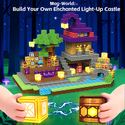 Gryxpox 150pcs Magnetic Blocks - Magnetic School Castle Set with Light Up Blocks - Kids Classroom Sensory Toy for Toddlers STEM, Construction Stacking Toy Kids 3+ Boys Girls Christmas Birthday Gifts