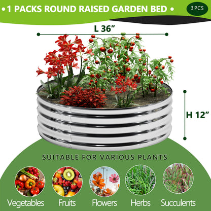 DIIYIV 3Pack 3x3x1ft Galvanized Raised Garden Bed, Planter Raised Garden Beds Outdoor, Round Clearance Raised Garden Beds for Gardening Vegetables