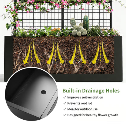 Privacy Planters for Patio – Metal Raised Garden Bed with Trellis and Privacy Screen, 71" x 35" x 16" Planter Box with Drainage Holes for Climbing Plants, Vegetables, and Vines, Outdoor Backyard Black