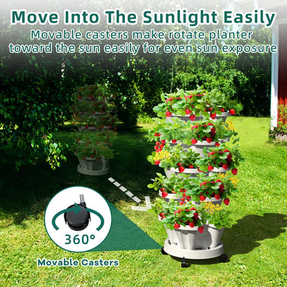 Tectsia Strawberry Vertical Planter 2 Pack, 7 Tiered Stacking Garden Tower, Stackable Herb Vegetable Planters with Support Pole Indoor Outdoor Black