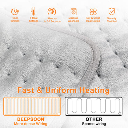 Heating Pad,Electric Heating Pads for Back,Neck,Abdomen,Moist Heating Pad for Shoulder,Knee,Arms,Legs,Dry/Moist Heat & Auto Shut Off,Birthday Gifts for Men and Women(Light Gray, 24''×12'')