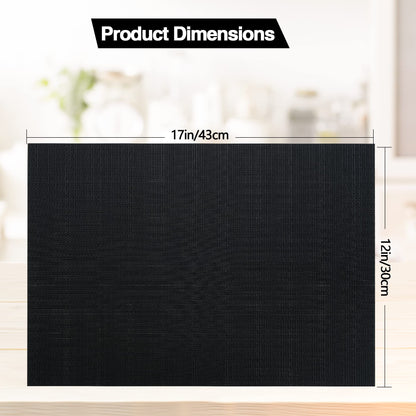 SLKQG Black Placemats Set of 6 - Easy Clean Washable Vinyl Placemats - Wipeable Heat Proof Table Mats for Dining Table - 17x12 Inch (Pure Black, 6)