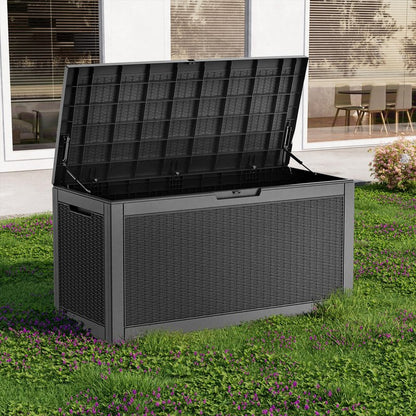 GYMHILL Resin Deck Box Outdoor Storage Box Waterproof for Patio Furniture,Outdoor Cushions,Garden Tools and Pool Supplies (Black, 120 Gallon)