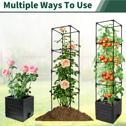 SYITCUN Tomato Planter with Trellis, 57 Inch Self-Watering Planter Box 2-Pack, Grey Planter with Metal Support for Outdoor Indoor Climbing Plants