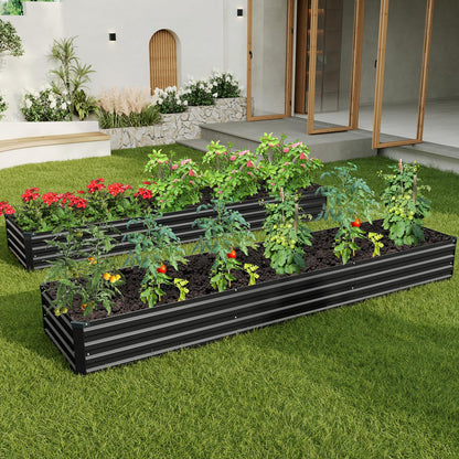 ZUNUDA 12×2×1FT(2PCS) Galvanized Raised Garden Bed Kit Metal Planter Boxes,Large Outdoor Planters Garden for Planting Vegetables,Flowers,Herbs -Black