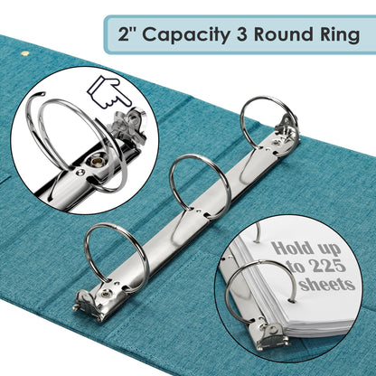 EYROZILL 3 Ring Binder 2 Inch, Binder for Letter Size (11" x 8.5") with 5 Tab Dividers, File Folder Labels and Low Profile Clipboards, Aqua Blue