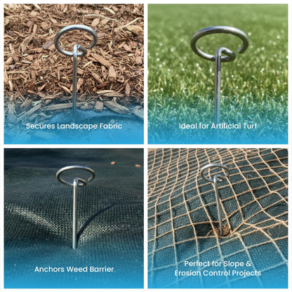 Super Geotextile Round Top Landscape Pins – 11 Gauge Heavy Duty 6 Inch Galvanized Steel Stakes for Landscape Fabric and Weed Barrier, 100 Pack