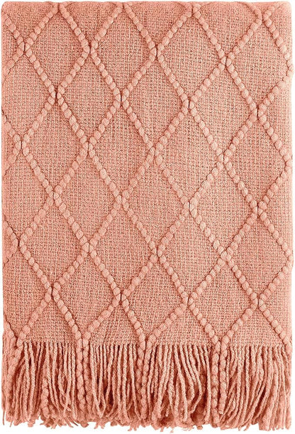 BOURINA Orange Throw Blanket 60x80 Inches Throw Textured Solid Soft Sofa Throw Couch Knitted Decorative Blanket