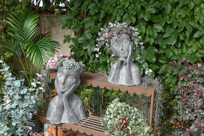 Newman House Studio Head Planter Girl Sculpture Large Face Flower Pot Succulents Cactus Pot for Home Garden Decor, Set of 2