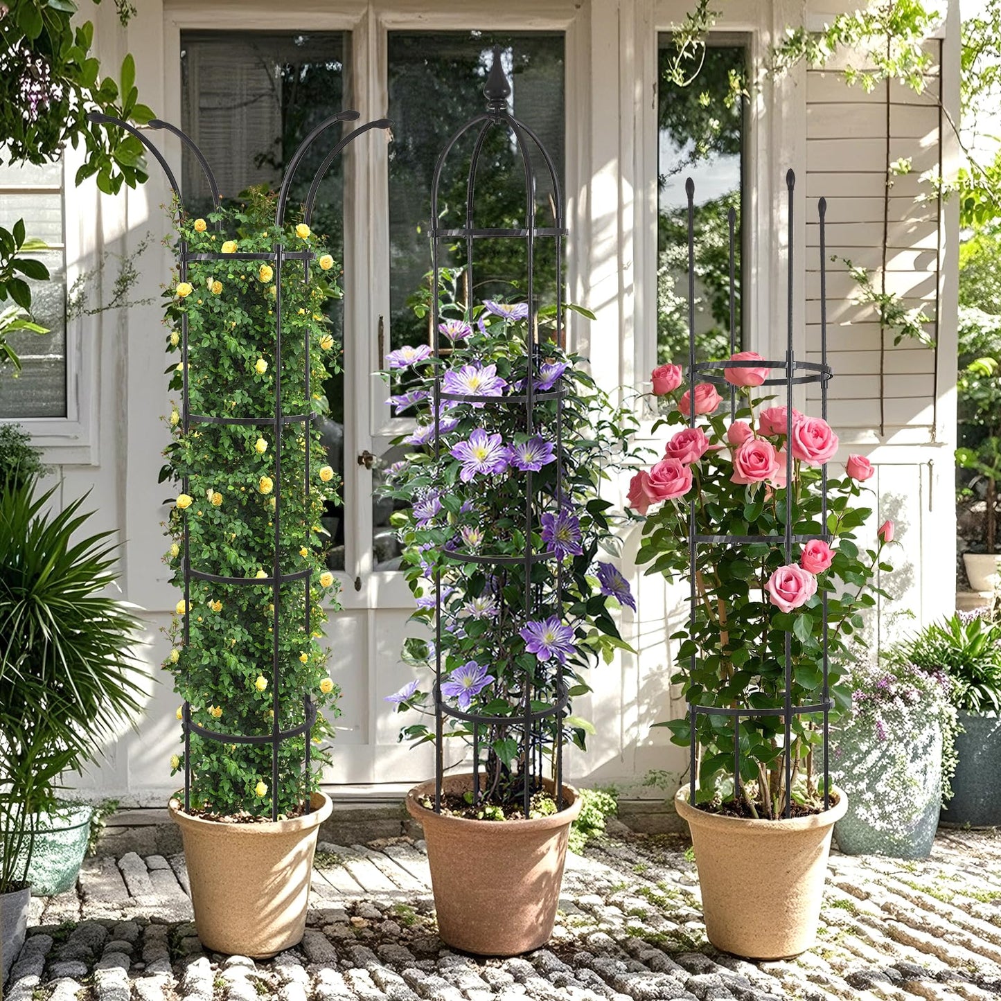 WellSign Obelisk Trellis for Climbing Plants Outdoor 6.6ft, Garden Tower Trellis for Potted Plants Indoor with Twist Tie, Clips and Butterflies Rustproof Coated Metal Support for Vines Rose 2Pack