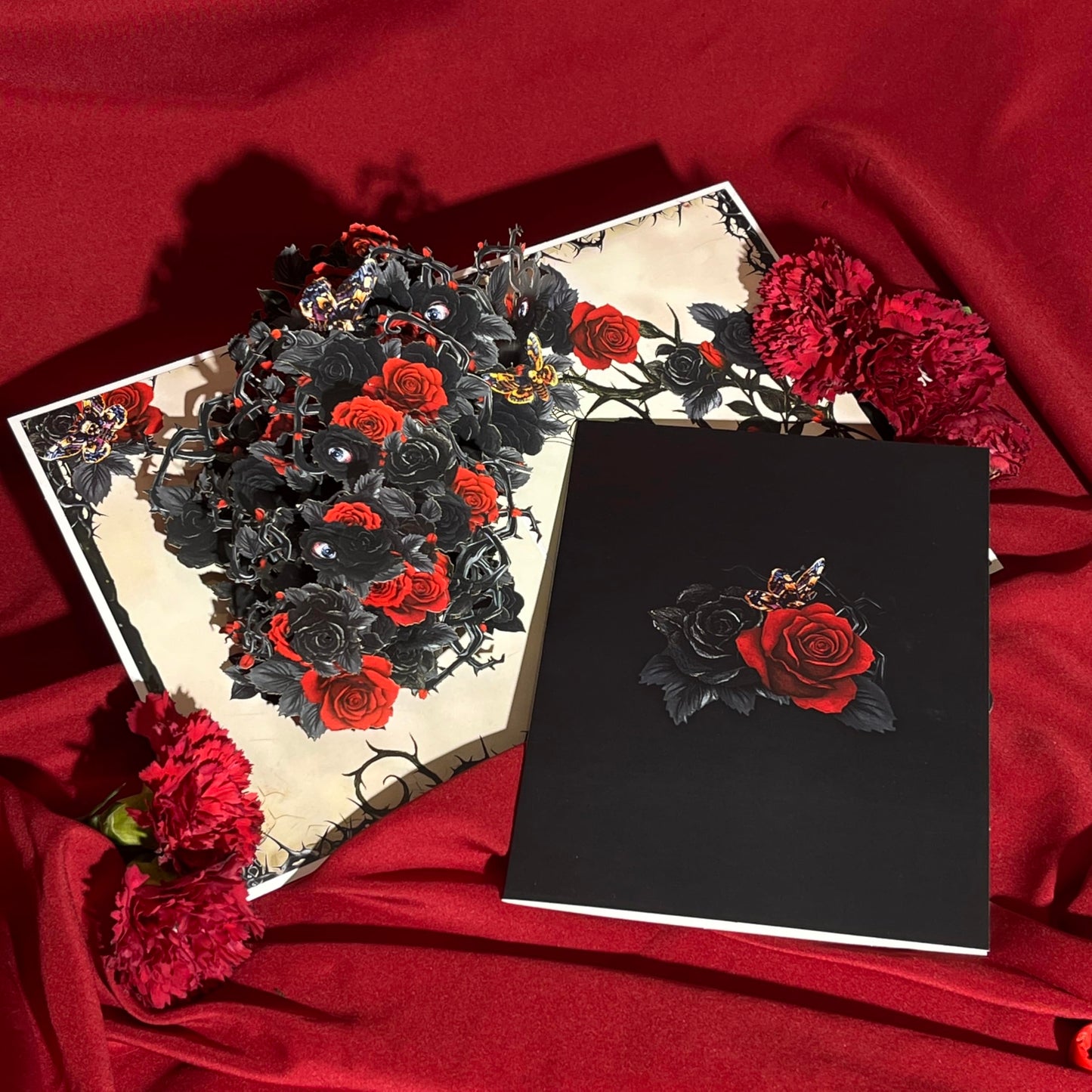 4BO Craft Gothic Black Rose 3D Greeting Card, Halloween Pop Up Card, Happy Halloween Birthday Card, Spooky Anniversary Cards for Wife Women, Goth Valentines Card