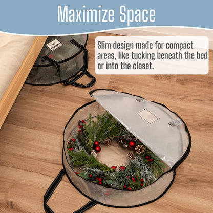 VENO 24 Inch Wreath Storage Container, 4 Pack Clear Round Christmas Wreath Storage Bag, Heavy Duty Clear Holder with Wall Hanging Handles
