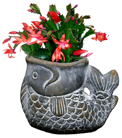 Classic Home and Garden Cement Buddies Animal Planter - Cute Desk Decoration - UV Coated Animal Vase w/Removable Drain Plug -Succulent Planter for Indoor/Outdoor Use (Largemouth Bass, Bronze, Small)