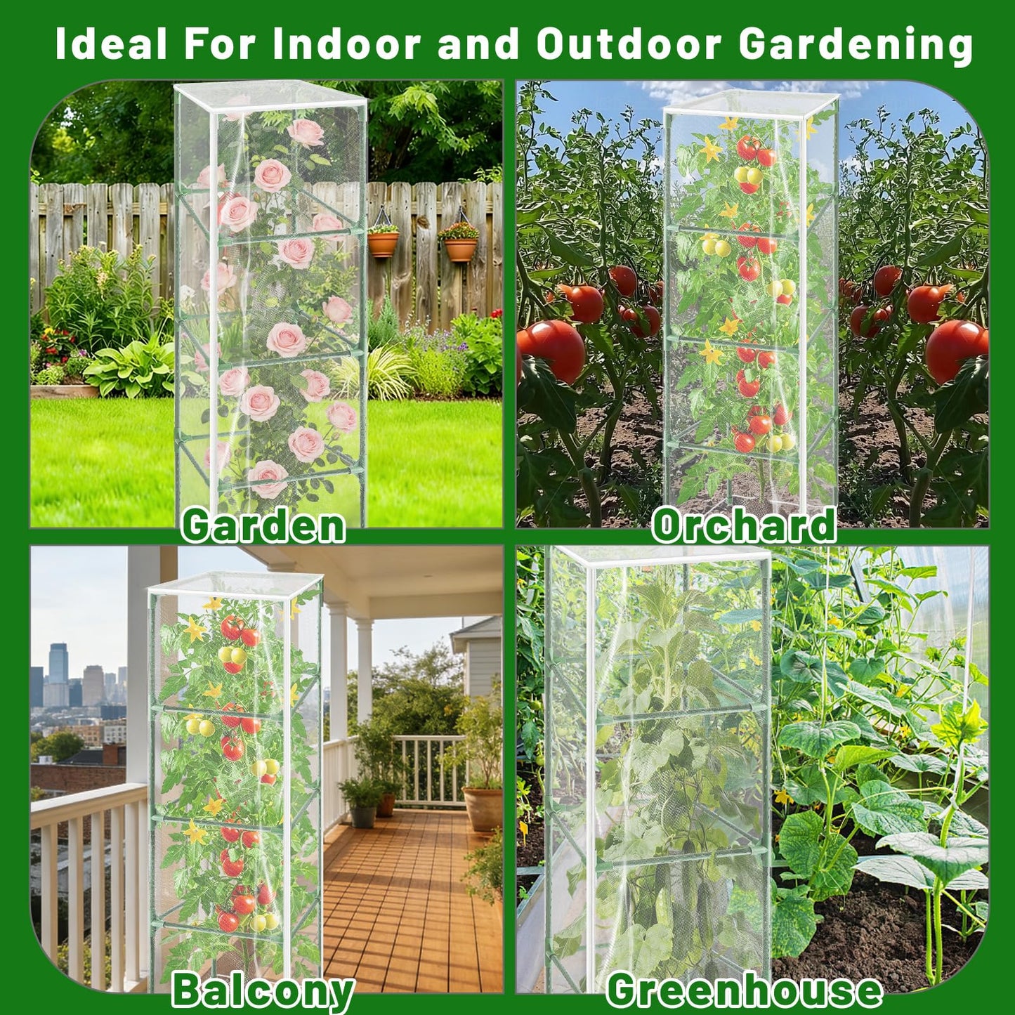 Cyrico Bird Netting Plant Cover for Tomato Cage, 3 Pcs Garden Mesh Cover with Zipper and Drawstring, Insect, Bird & Small Animal Protection Net for Vegetables, Fruits and Flowers, 59" x 17.7"