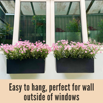 LaLaGreen Wall Hanging Planter Outdoor (4 Pack, 20 Inch) Wall Mounted Self Watering System Window Boxes with Bracket, Black Rectangular Plant Pot Flower Box Container Indoor Modern Herb Kitchen Decor