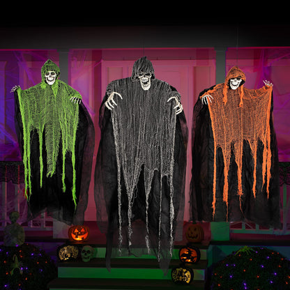 JOYIN Halloween Hanging Grim Reapers (3 Pcs), One 47” and Two 35” Grim Reapers, Halloween Skeleton Flying Ghost for Haunted House Prop Décor, Outdoor Indoor Decor