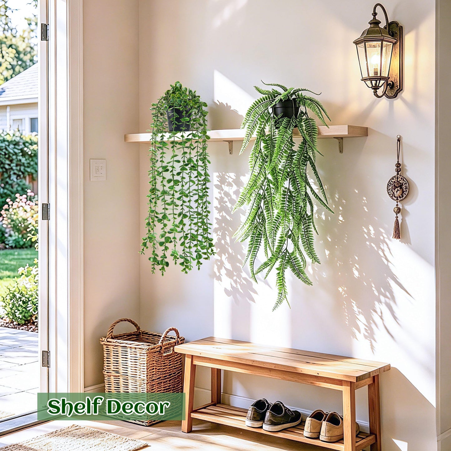 Der Rose 4Pcs Fake Plants Hanging Artificial Ivy Vine Faux Eucalyptus Hanging Plants, Boston Fern, String of Pearls for Living Room Aesthetic Bedroom Boho Kitche Wall Shelf Indoor Outdoor Decor