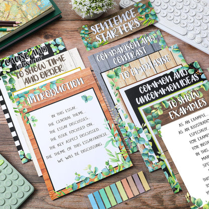 Dunzoom 9 Pieces Sentence Starters Posters Descriptive Vocabulary Classroom Educational Posters English Grammar Chart Bulletin Board Decoration for Middle High School Classroom(Greenery Style)