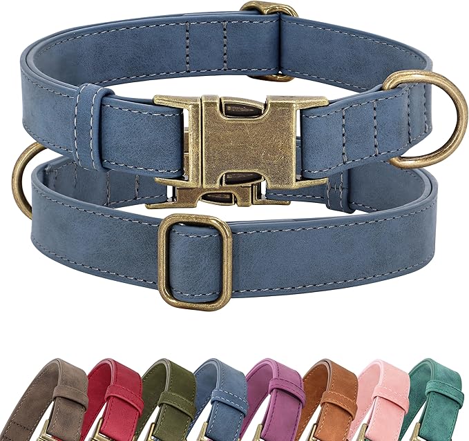 Didog Soft PU Leather Dog Collar, Stylish Quick Released Dog Collars for Large Dogs, Easy Clean Adjustable Pet Collar for Daily Walking, Blue, XL Fit 20-26" Neck