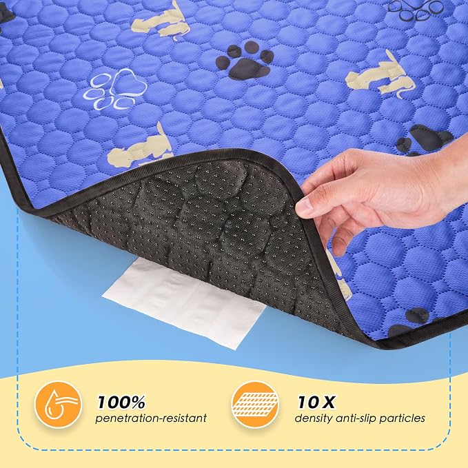 WanpeeGoo Washable Pee Pads, Puppy Pee Pad for Dogs, 2 Pack Absorbent Reusable Training Dog Pads Pet Puppy Pads, Non-Slip Potty Pads for Whelping, Playpen, Crate, Bed, Blue 36"x36"