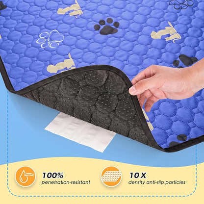 WanpeeGoo Washable Pee Pads, Puppy Pee Pad for Dogs, 2 Pack Absorbent Reusable Training Dog Pads Pet Puppy Pads, Non-Slip Potty Pads for Whelping, Playpen, Crate, Bed, Blue 32"x63"