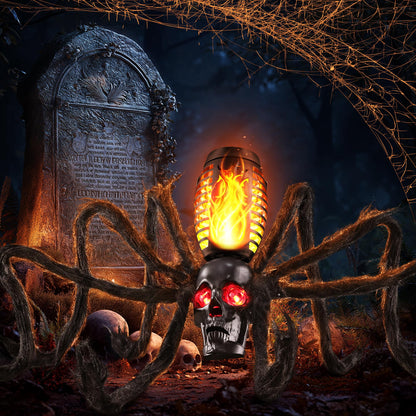 Halloween Skull Flame Light with 8 Spider Tentacles - Solar Powered Outdoor Lighting Decoration for Halloween Parties, Gardens, and Haunted Displays (Orange, 1 Pack)