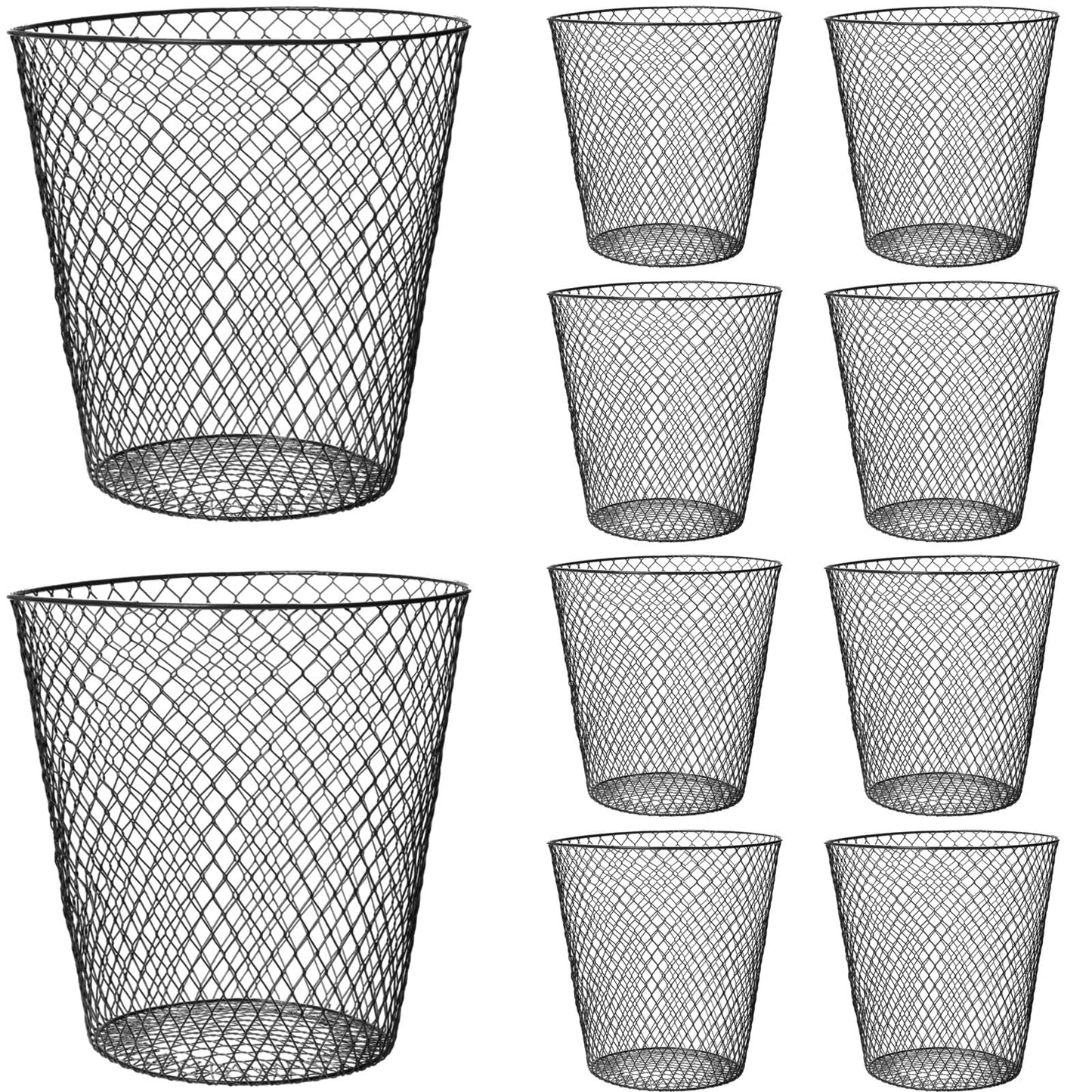 10 Pack 9 inch Round Waste Basket,Wire Mesh Desk Metal Trash Garbage Can Wastebasket Recycling Black Trash Bins Garbage Container for Bedroom Office School Kitchen Home Living Room Bathroom