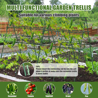 STFALI 63"H x 47"L Cucumber Trellis for Raised Bed, Adjustable Garden Trellis for Climbing Plants Outdoor with Climbing Net and Plant Support Clip, A-Frame Trellis for Vegetable, Cucumbers, Tomatoes