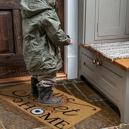 IRONGATE Welcome Door Mat - Dirt Trapping Home Sweet Home Evil Eye Coco Coir Mat - Low Profile Front Doormat - Indoor Outdoor Durable Non Slip Rug - Easy Clean High Traffic Entrance Doormat - 17x30