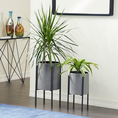 Deco 79 Metal Indoor Outdoor Planter Textured Exterior Large Planter Pot, Set of 2 Planters 19", 23"H, Light Gray