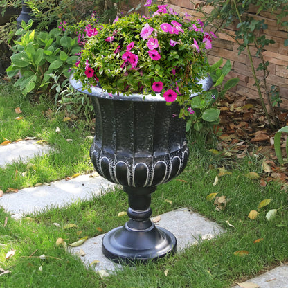 Worth Garden 25" H. Metal Urn Planters 2-Pack - Black Traditional Classic Iron Plant Pots - Large Decorative Rustic Flower Container for Patio, Front Porch, Outdoor Use