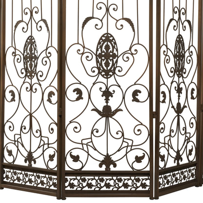 Deco 79 Metal Partition Room Divider Screen Hinged Foldable Arched Partition 5 Panel Privacy Screen with Relief Acanthus Design, Room Partition 80" x 1" x 80", Bronze
