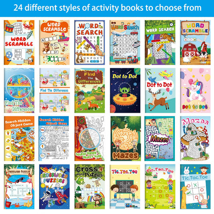 Kalysky 24 Mini Activity Books for Kids Party Favors Ages 4-8 8-12,Fun and Challenges Include Mazes, Dot to Dot,Word Search, Word Scramble and More for Goodie Bag Stuffer Classroom Activity
