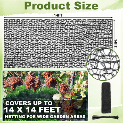 Wesnoy Bird Netting for Garden 14 x 14 ft Garden Netting with 1/4 Inch Mesh Heavy Duty Gardening Protection Mesh for Fruits, Vegetables, Trees, Flowers, Deer, Shields Plants from Birds