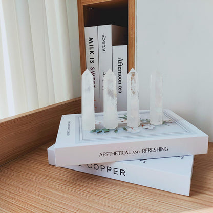 Luckeeper 4" Clear Quartz Crystal Wand Obelisk | Polished 6 Faceted Reiki Chakra Meditation Therapy,4PCS