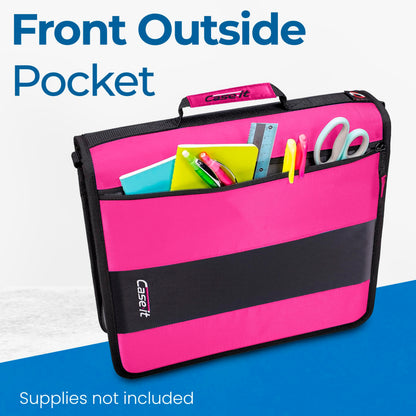 Case-it Classic Zipper Binder | 2-Inch O-Rings, 350 Sheet Capacity, Multiple Storage Pockets & Shoulder Strap | School & Office Organizer | D-251 Magenta