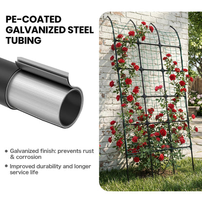 popsea 8.8ft Leaning Garden Trellis, No-Drill Lean-to Design for Climbing Plants | PE-Coated Galvanized Steel Plant Support for Flowers & Vegetables, Rust-Proof & Space-Saving Vertical Gardening