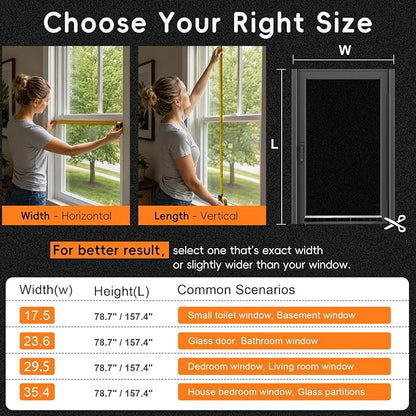 Blackout Window Privacy Film, Removable Window Cover Static Cling, Darkening Light Heat Blocking, Window Tint for Home Garage Bedroom Day Sleep, Black 35.4 Inch * 78.74 Inch